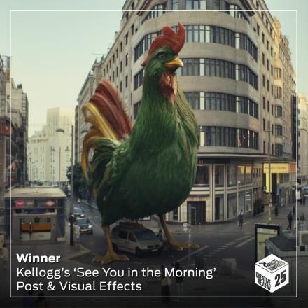 CG image of Kellogg's cockerel, Cornelius. Text: Winner, Kellogg's 'See You in the Morning', Post & Visual Effects, Creative Review 25