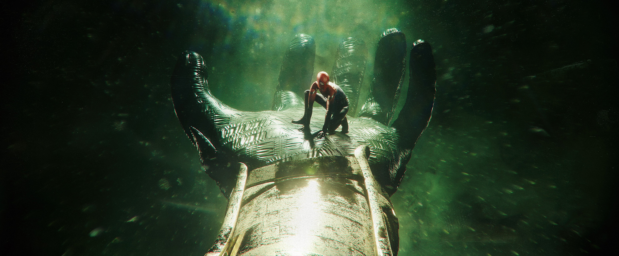 Concept Art of Spider-Man, held in the palm of Mysterio's hand