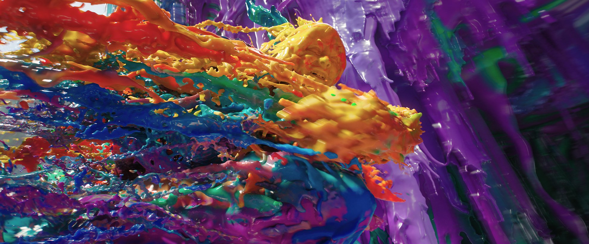 A person disintegrates into colorful paint