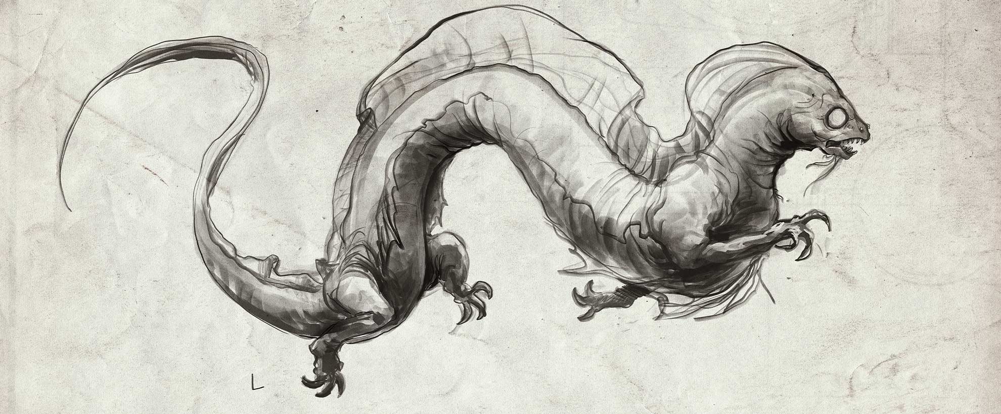 Sewer dragon concept art produced for Ghostbusters: Frozen Empire by Framestore's Art Department