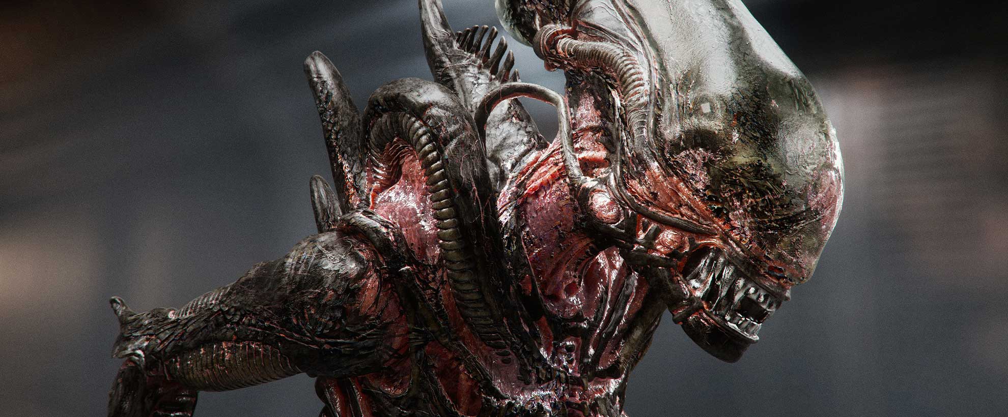 Detailed view of Alien from the Alien: Romulus film in front of a blurred background