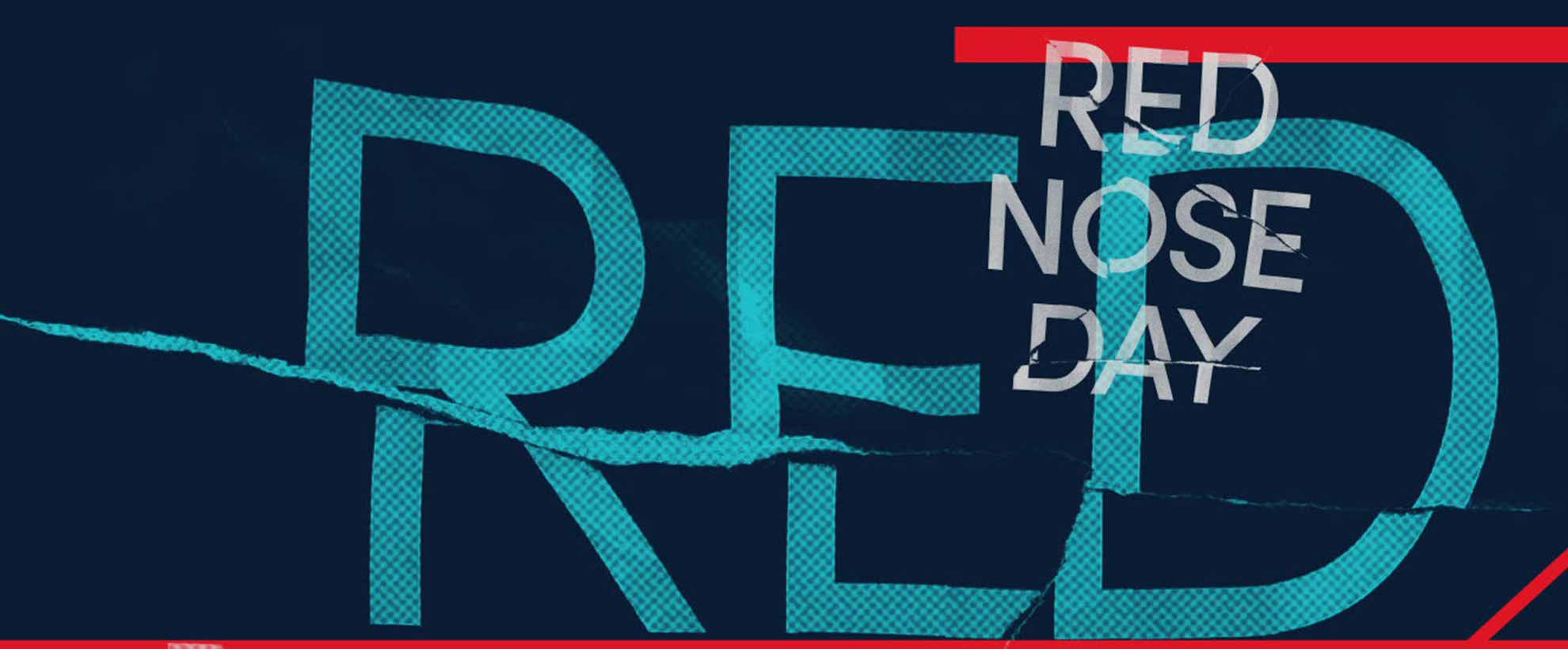 The words 'Red Nose Day' on a navy blue background