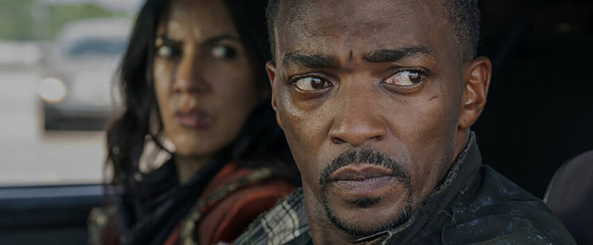 Anthony Mackie as John Doe and Stephanie Beatriz as Quiet in Twisted Metal season 2