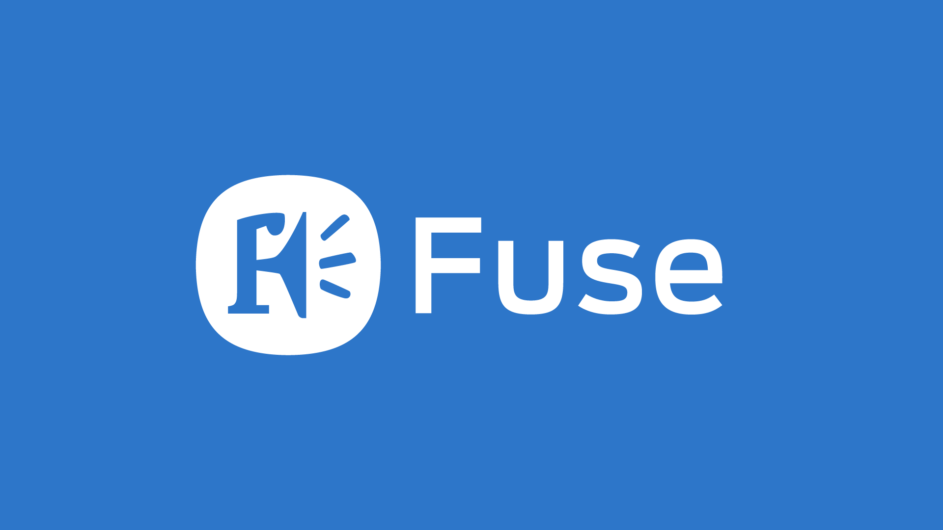 A white Fuse logo against a blue background