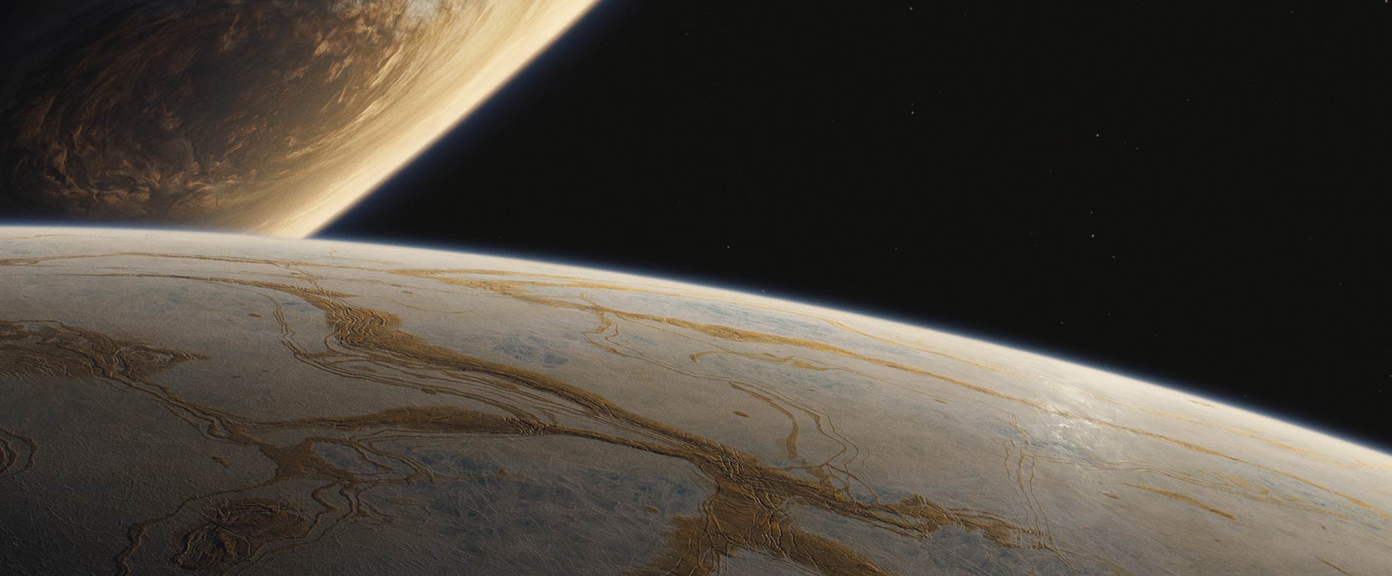 Two CGI planets sit side by side in space