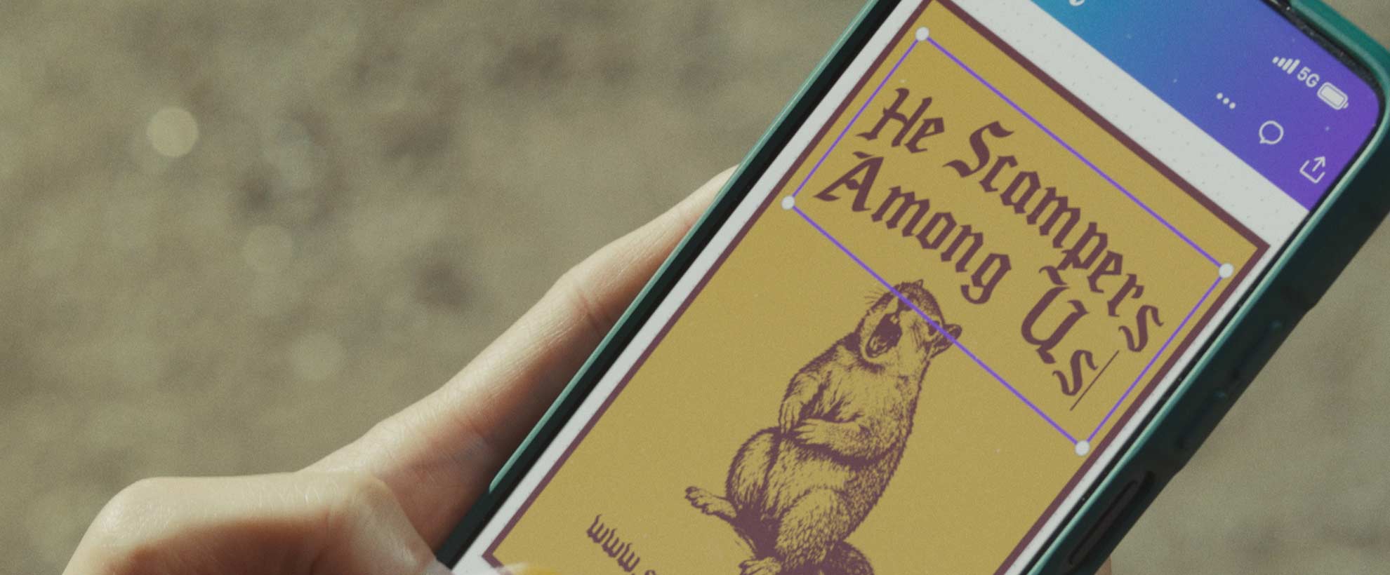 A phone screen showing the Canva app, the user is editing a poster warning people about squirrels.