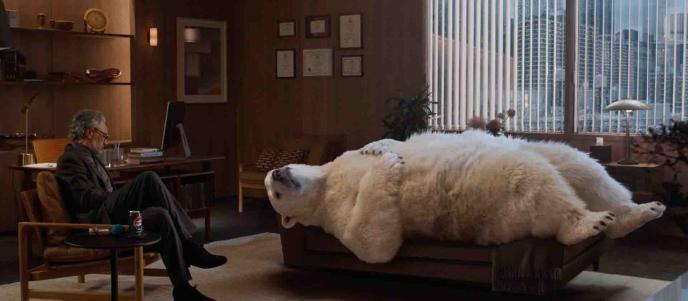 CG creature polar bear lying on therapist sofa for Pepsi advert