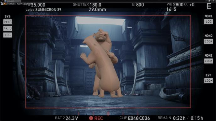 Previsualised bear fight sequence