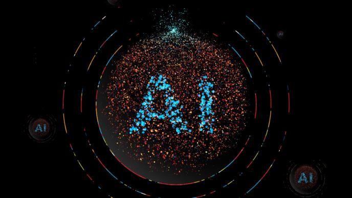 graphic text 'ai' made up of small colourful bubbles in the centre of a circle