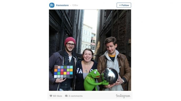 framestore crew standing with kermit the frog