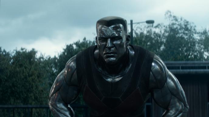 front view of the silver iron steel character colossus from deadpool 2