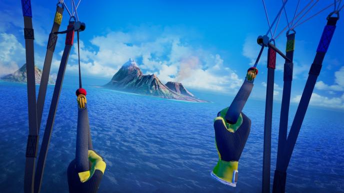 vr perspective of paragliding through hawaii