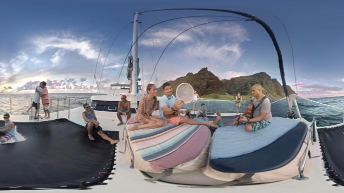 360 perspective of people on a yacht in hawaii