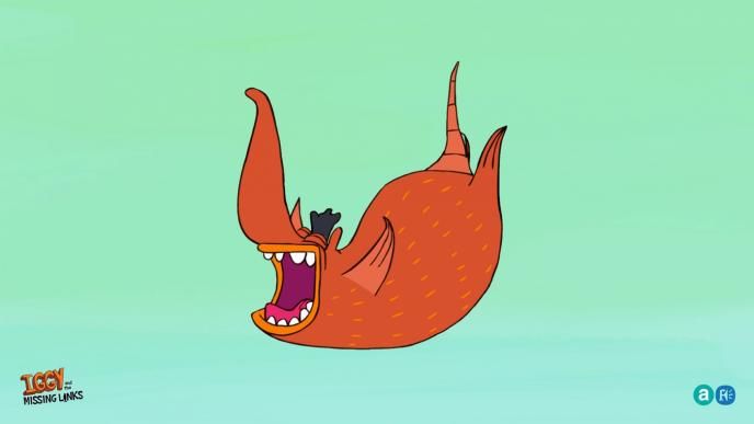 iggy the cartoon happily falling through the sky