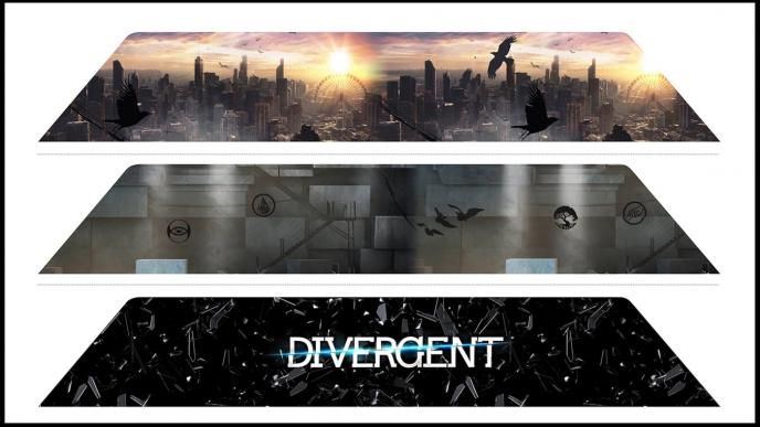 three screens of divergent graphics