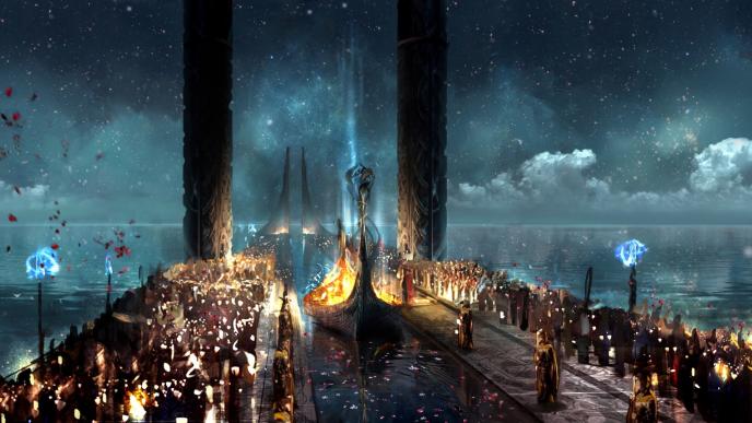 concept art of asgard city at night