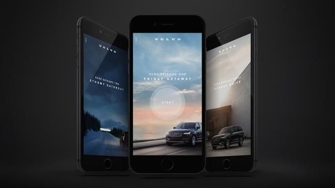 three iphones with the volvo xc90 car on the screens