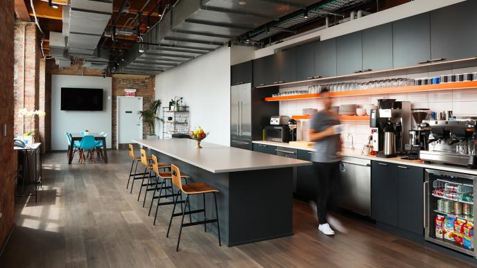 A kitchen area in the Chicago Framestore location