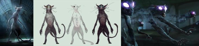 concept art and sketch process of matagot creature