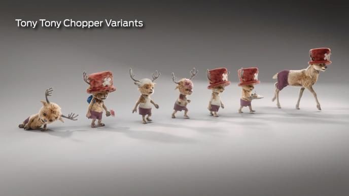 The different CG Tony Tony Chopper variants created for the live action One Piece