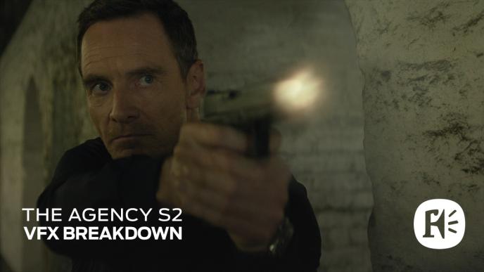 The Agency VFX breakdown Framestore. Gunfire effects still