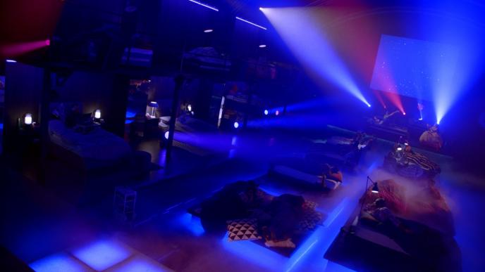 a night club that is full of beds