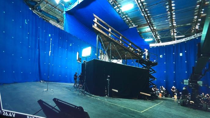 studio covered in blue screen