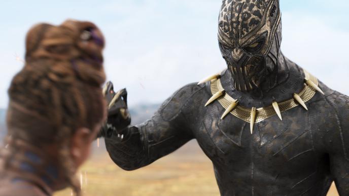 close up of black panther in full body suit