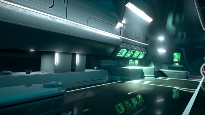 vr perspective of the interior of a futuristic room