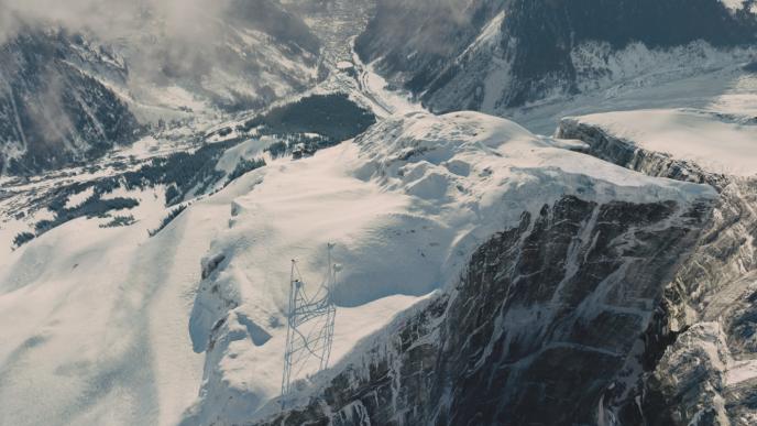 aerial view of a snowy mountain