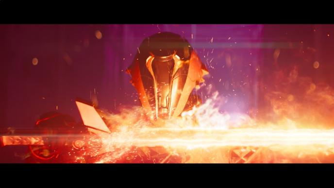 animated fighter with a sword that is ablaze