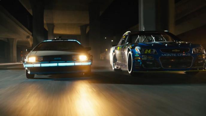 front view of two cars racing each other