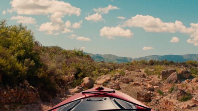 a kayak on a dried up mountainous terrain