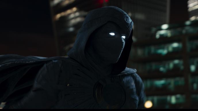 Moon Knight in a cityscape, made to look like London