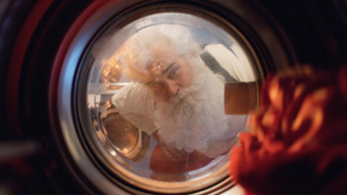 Santa looking in washing machine