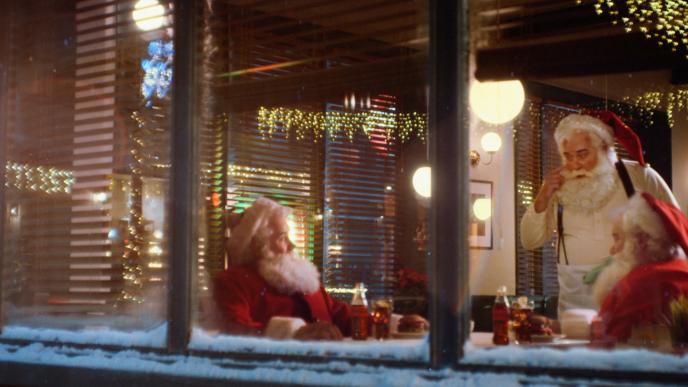 Santas in a restaurant