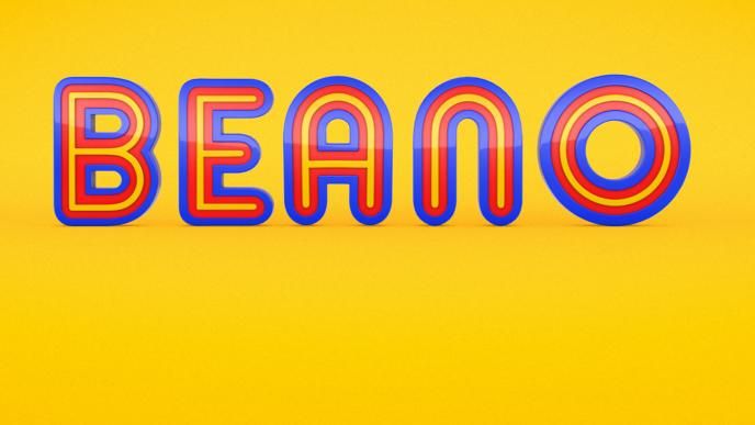 The Beano logo on a yellow background.