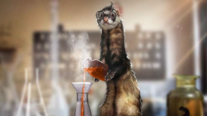 Concept art from Wicked showing a ferret as a science professor