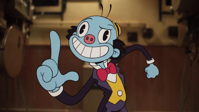 2D Animated Mr Ring a Ding from Doctor Who season two pointing his finger and smiling.