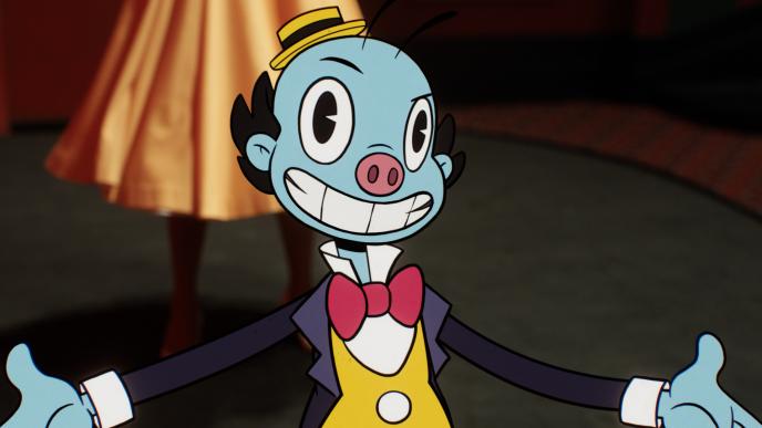 2D Animated Mr Ring a Ding from Doctor Who season two holding out his arms and smiling.