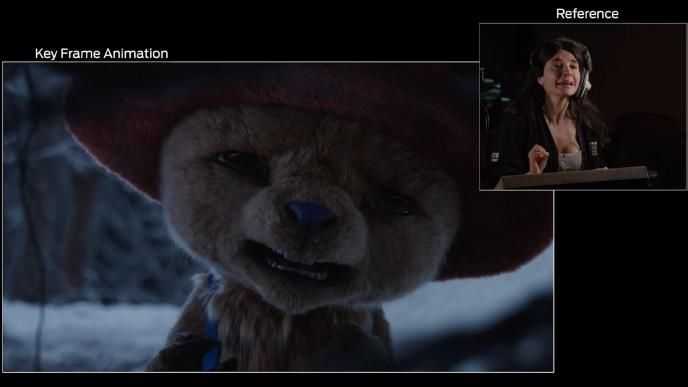 Tony Tony Chopper in the live action One Piece with an insert of an image of actress Mikaela Hoover, who acted as reference for Chopper. The two are making the same face of sorrow