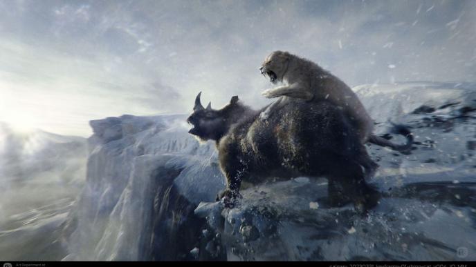 Prehsitoric Planet: Ice Age action beast sketch colored