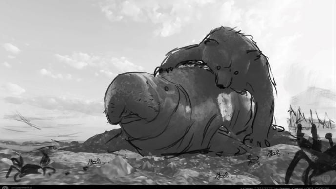 Prehistoric Planet: Ice Age Action Beat Sketch 02