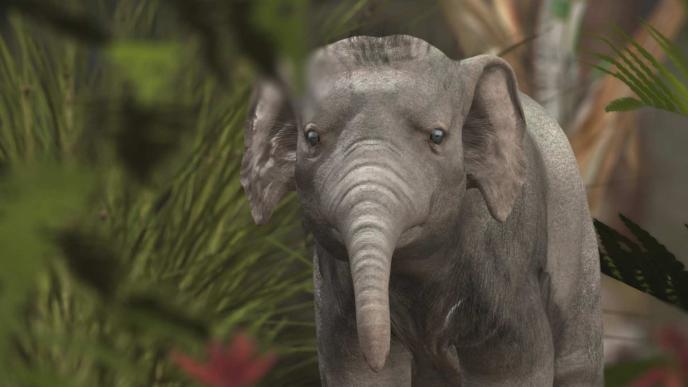 Image of the previs version of the Stegodon in Prehistoric Planet: Ice Age