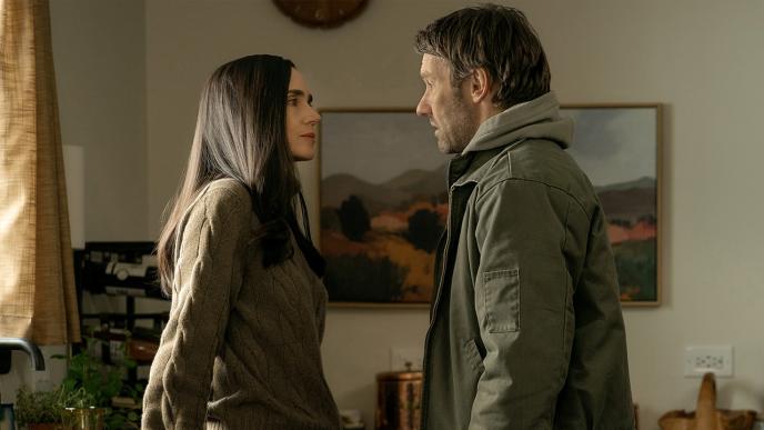 A still from Dark Matter Season 2, showing Daniela (Jennifer Connelly) standing opposite Jason Dessen (Joel Edgerton)