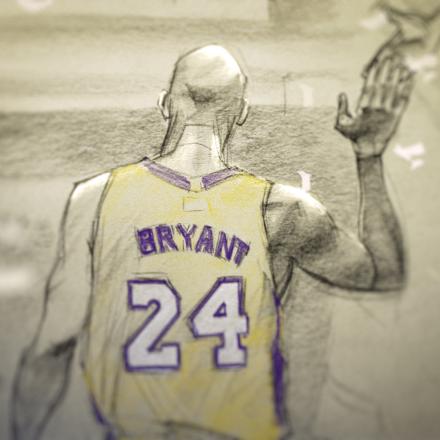 sketch of back perspective of kobe bryant wearing a 24 basketball jersey