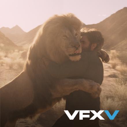 A lion embraces a man