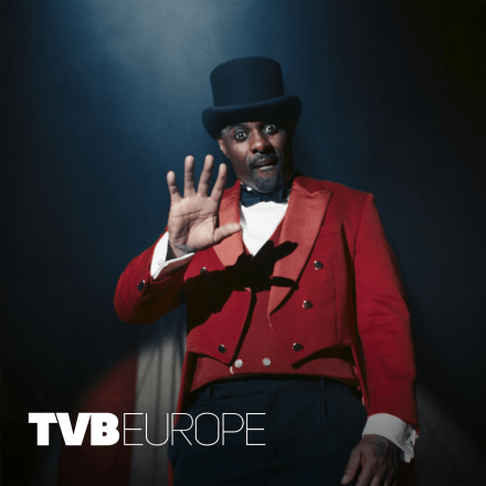 A still from Sky's The Greatest Show on Earth ad showing Idris Elba as a ringmaster.