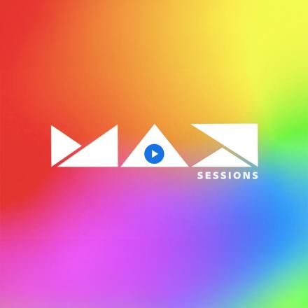 A rainbow background with MAX sessions overlaid in white