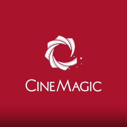 A dark red background with a white Cinemagic logo in the centre. 